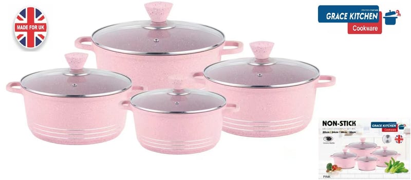 Cemaic Marble Coating Die-Cast Set (20-24-28-32cm) PINK
