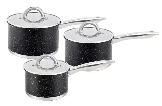 6PCS stainless steel saucepan set Black Marble Glass lid (16-18-20CM)