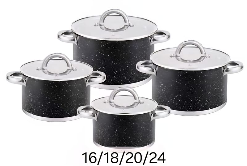 4 PCS Stainless Steel Casserole With Lid Marble Black 16/18/20/24CM