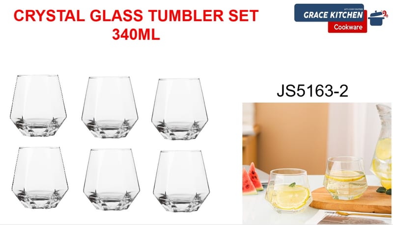 6PCS CRYSTAL GLASS TUMBLER SET 340ML