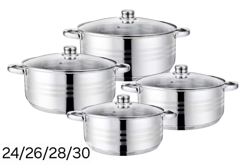 4pc Stainless Steel Stockpot Set (24/26/28/30CM) (INDUCTION)